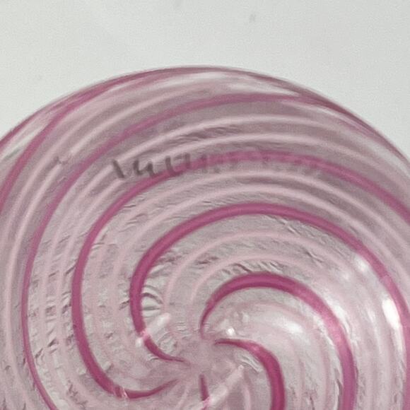 Murano Filigrana Stoppered Vase Mouth Blown White Pink Striped Art Glass Signed - Picture 6 of 11